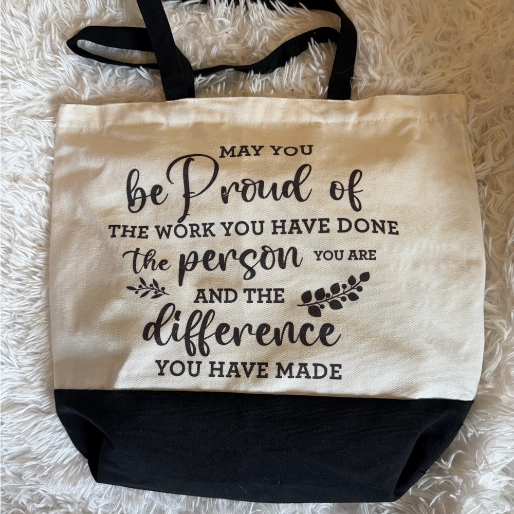 🩷 3/$18 Inspirational quote canvas shoulder bag Stylish Black and White Tote Bag